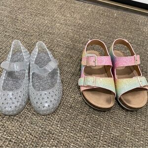 Cat & Jack Silver Glitter Mary Janes and Rainbow Sandals